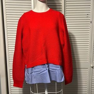 J.Crew Shirt-Tail Wool Sweater Size XL Top is Red and shirt tail is blue